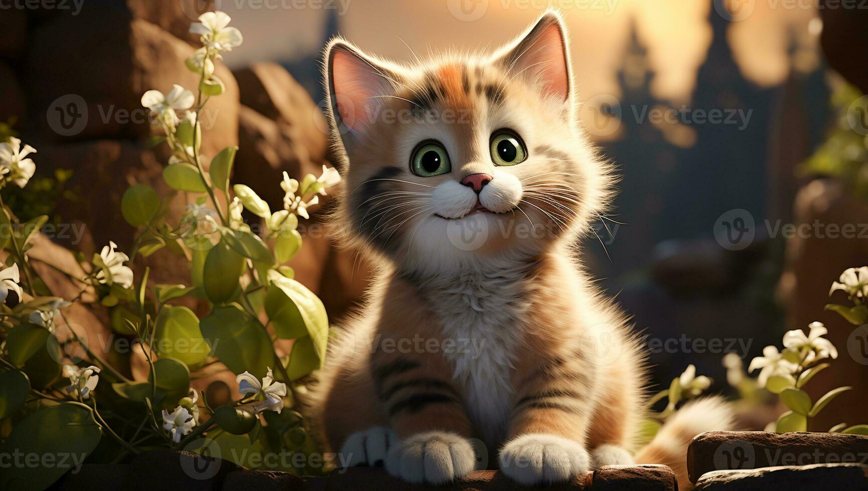 Cute cartoon of a baby cat for illustrations for children. AI Generator photo