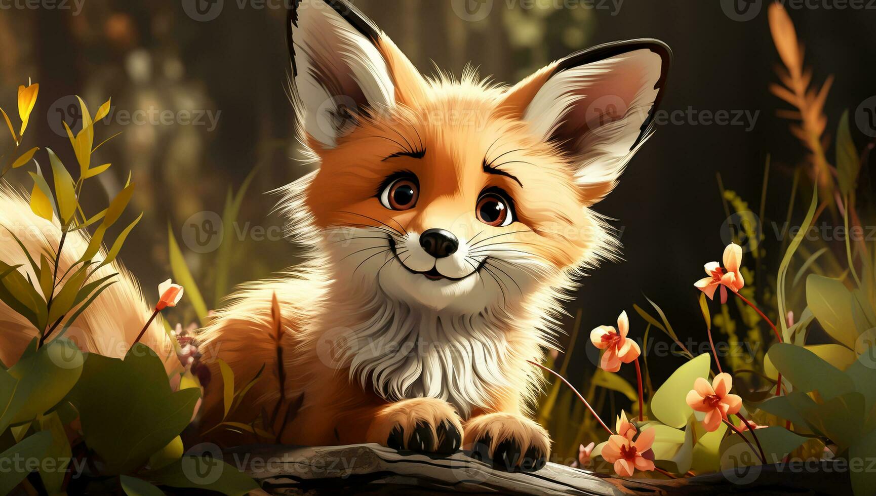 Cute cartoon of a baby red fox for illustrations for children. AI Generated photo