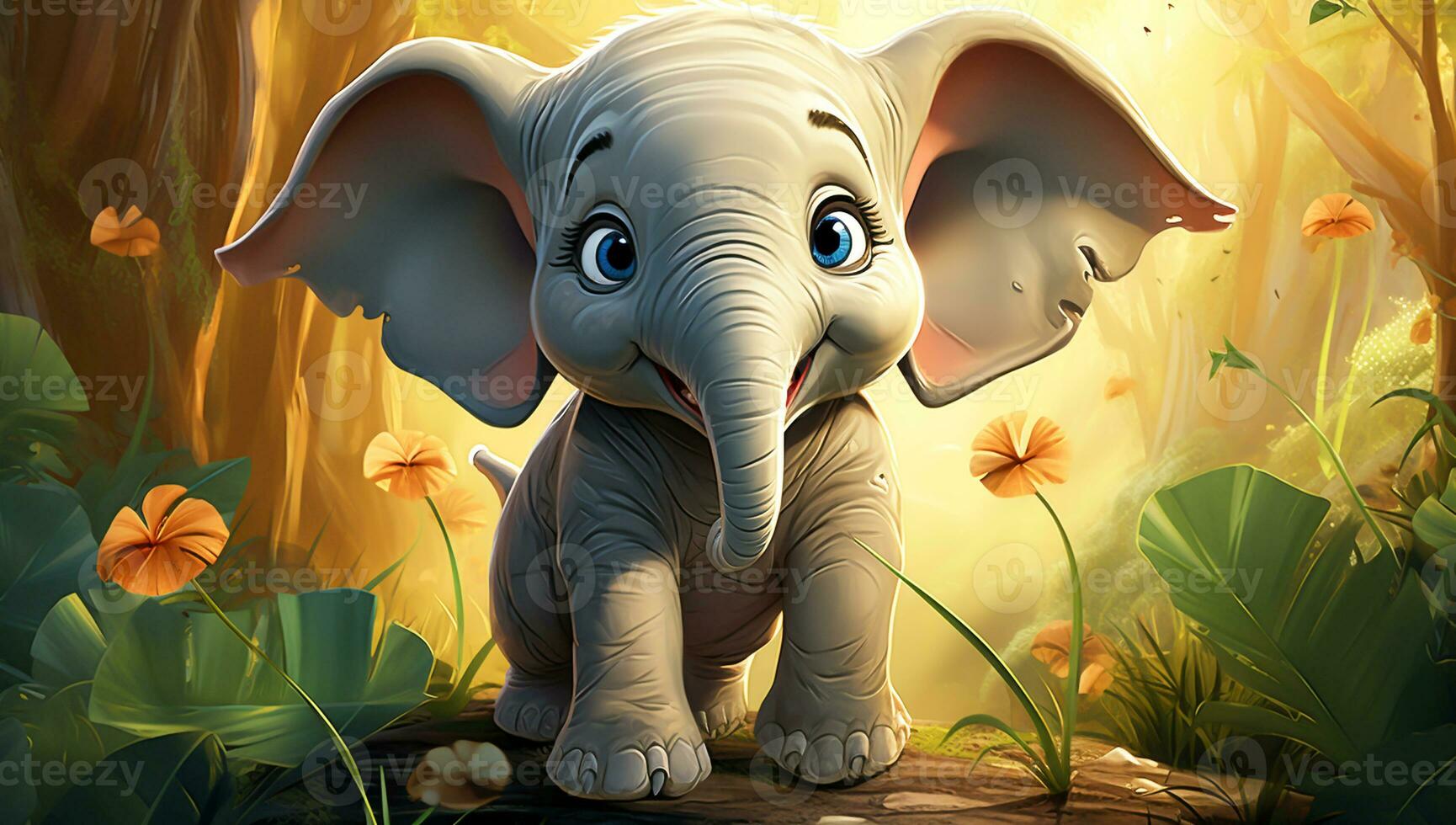 Cute cartoon of a baby elephant for illustrations for children. AI Generator photo