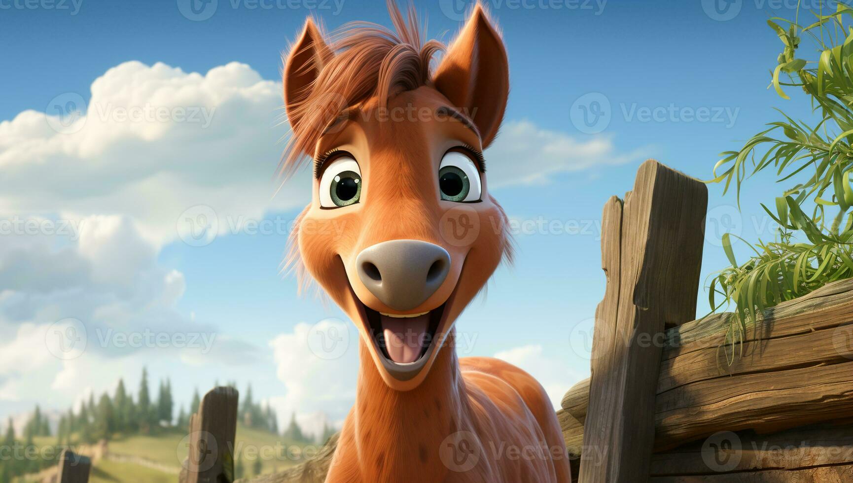 Cute cartoon of a baby horse for illustrations for children. AI Generator photo