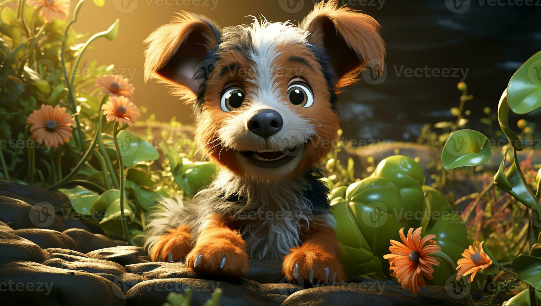 Cute cartoon of a baby dog for illustrations for children. AI Generator photo
