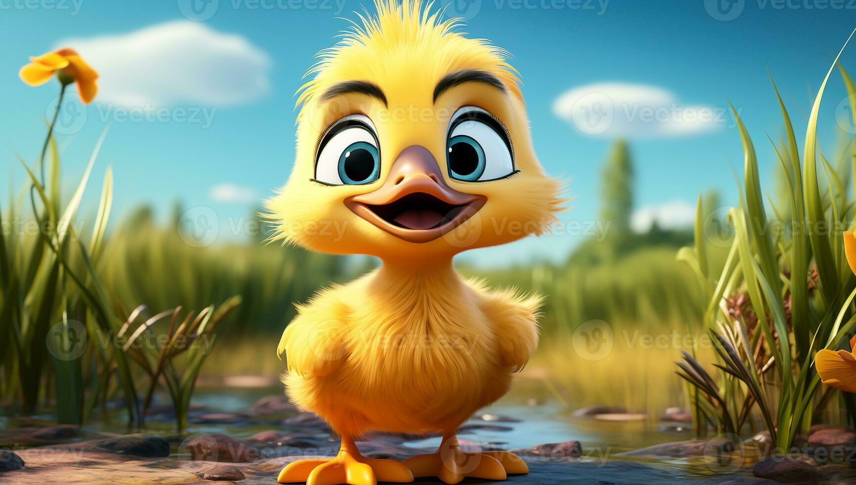 Cute cartoon of a baby duck for illustrations for children. AI Generated photo