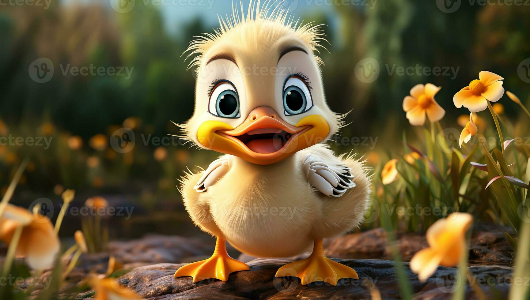 Cute cartoon of a baby duck for illustrations for children. AI Generated photo