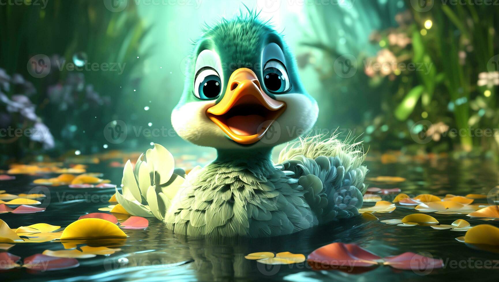 Cute cartoon of a baby duck for illustrations for children. AI Generated photo