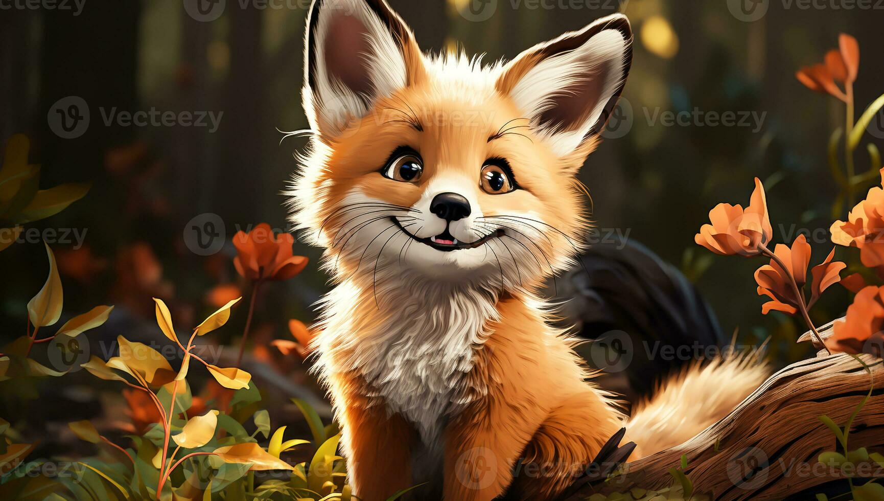 Cute cartoon of a baby red fox for illustrations for children. AI Generated photo