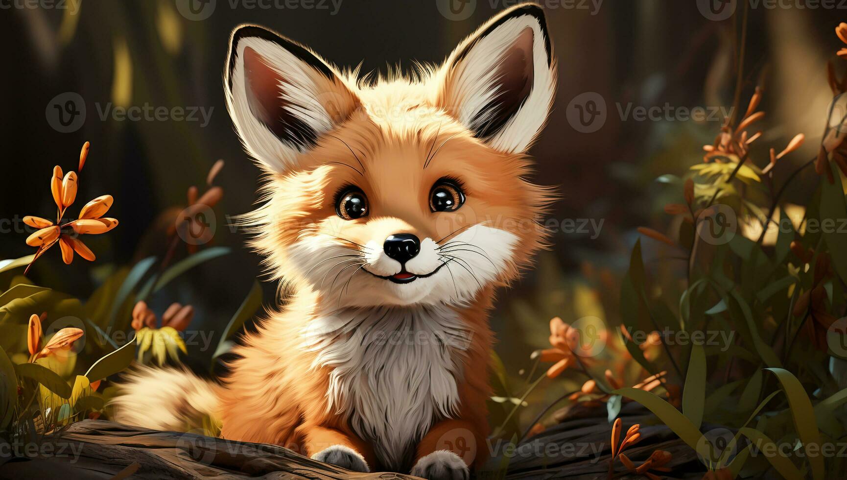 Cute cartoon of a baby red fox for illustrations for children. AI Generated photo