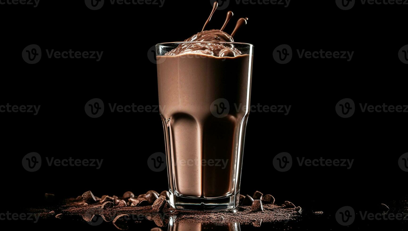 Cold drink made from milk, chocolate milkshake. AI generated photo