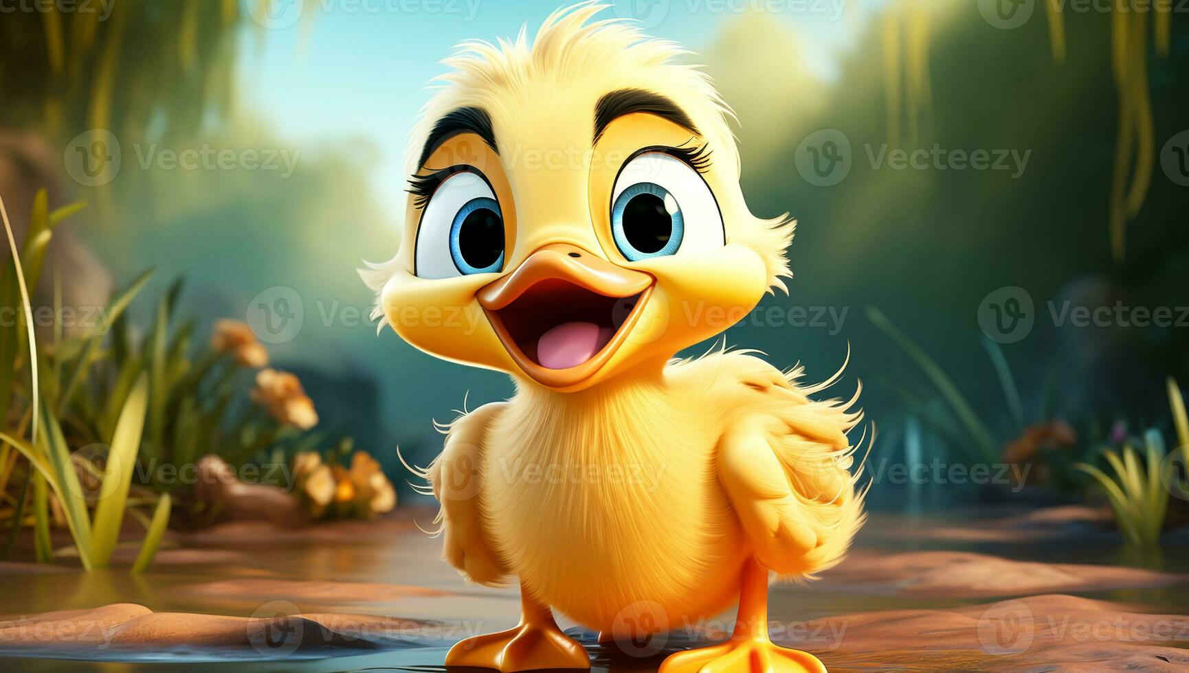 Cute cartoon of a baby duck for illustrations for children. AI Generated photo