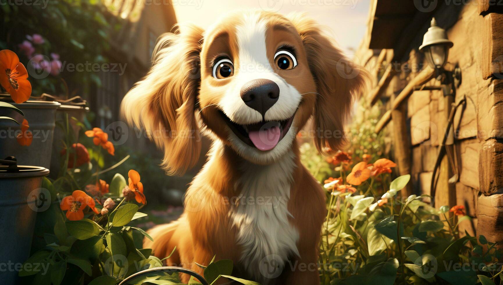 Cute cartoon of a baby dog for illustrations for children. AI Generator photo