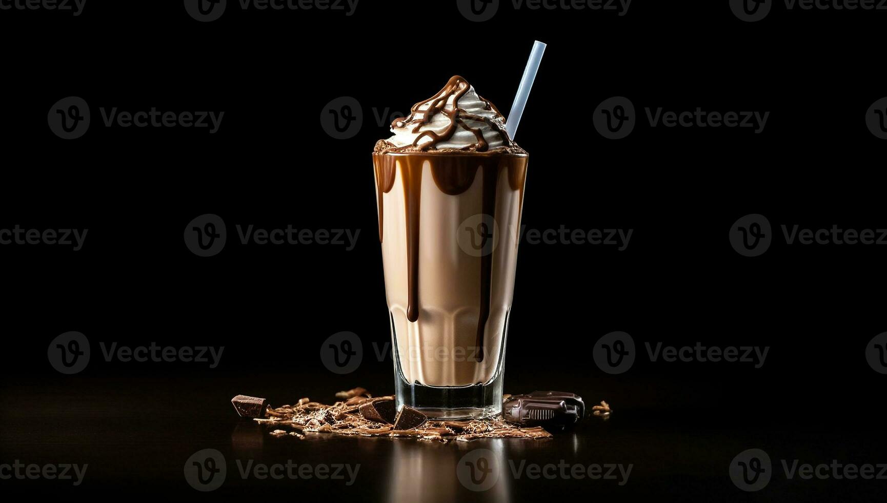 Cold drink made from milk, chocolate milkshake. AI generated photo