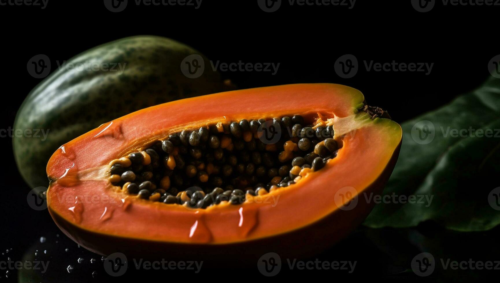 realista imagen de papaya en oscuro antecedentes. ai generado foto