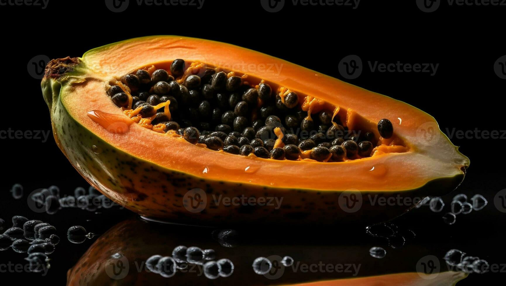 Realistic image of papaya on dark background. AI generated photo