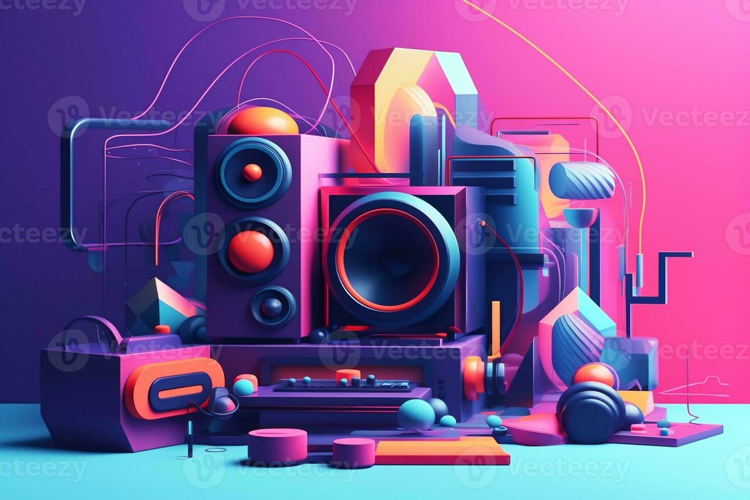 Abstract image of colorful sound equipment. AI generated photo