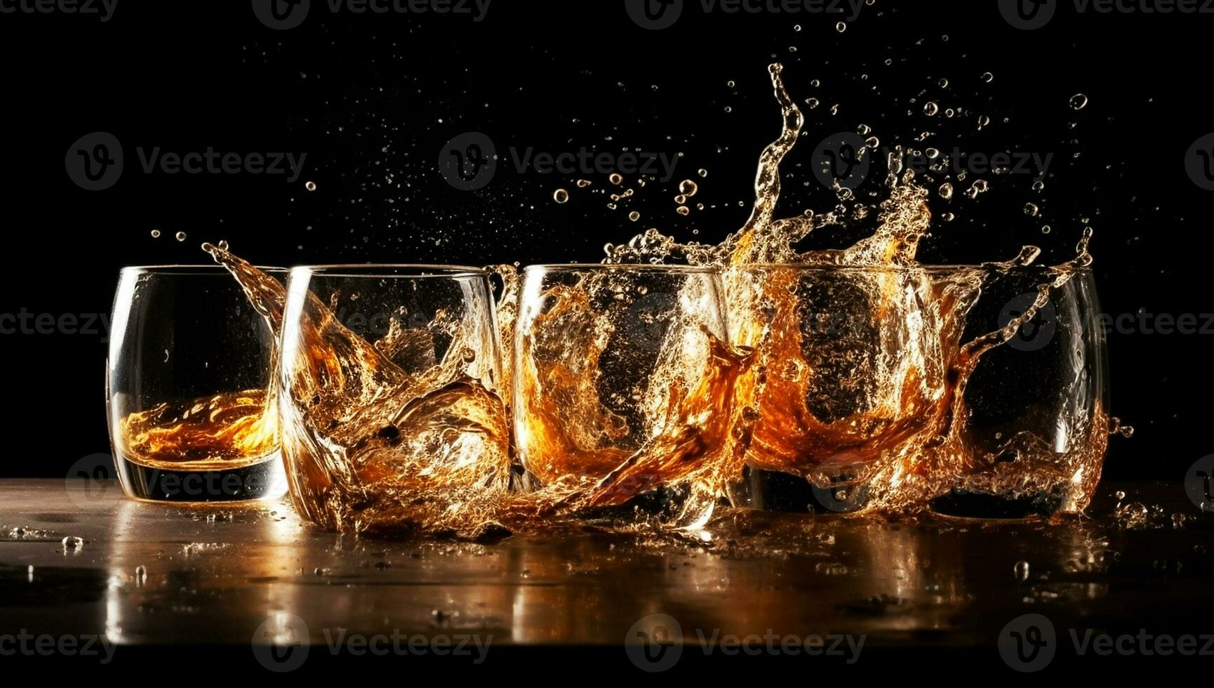 Coffee splash in glass on black blackground. ai generated photo