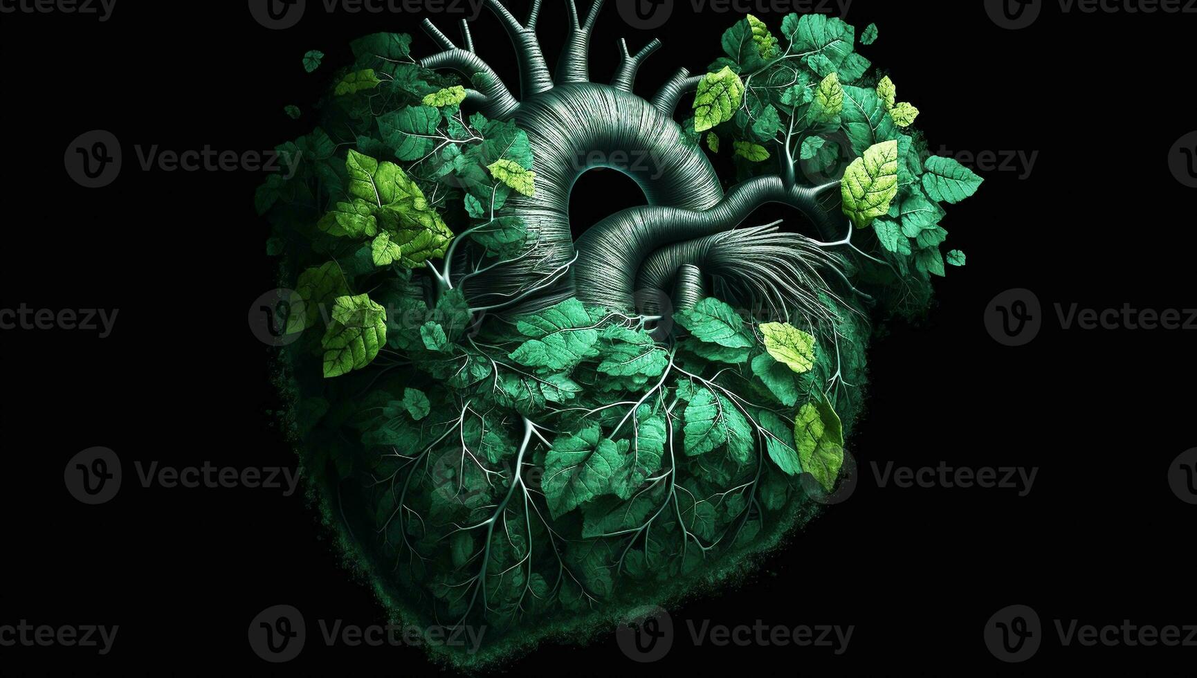 anatómico humano corazón formado por hojas y árbol sucursales. ai generado foto