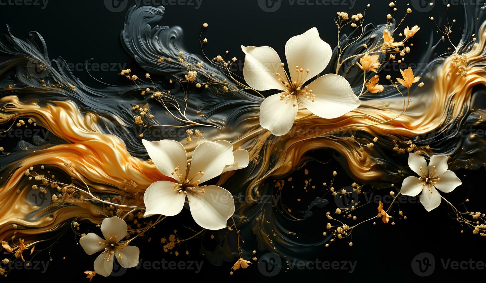 Dark and golden beautiful flowers. AI generated photo