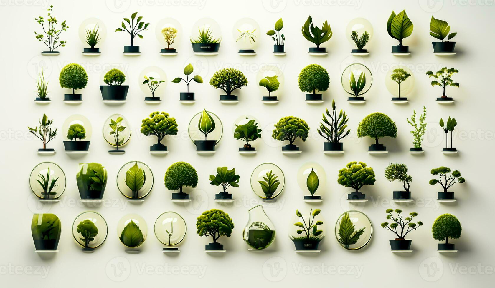 Set of trees. AI generated photo