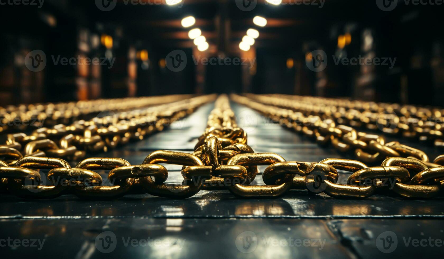 Golden chain on dark background. AI generated photo