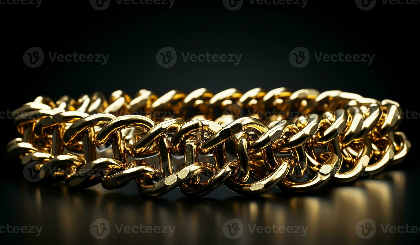 Golden chain on dark background. AI generated photo