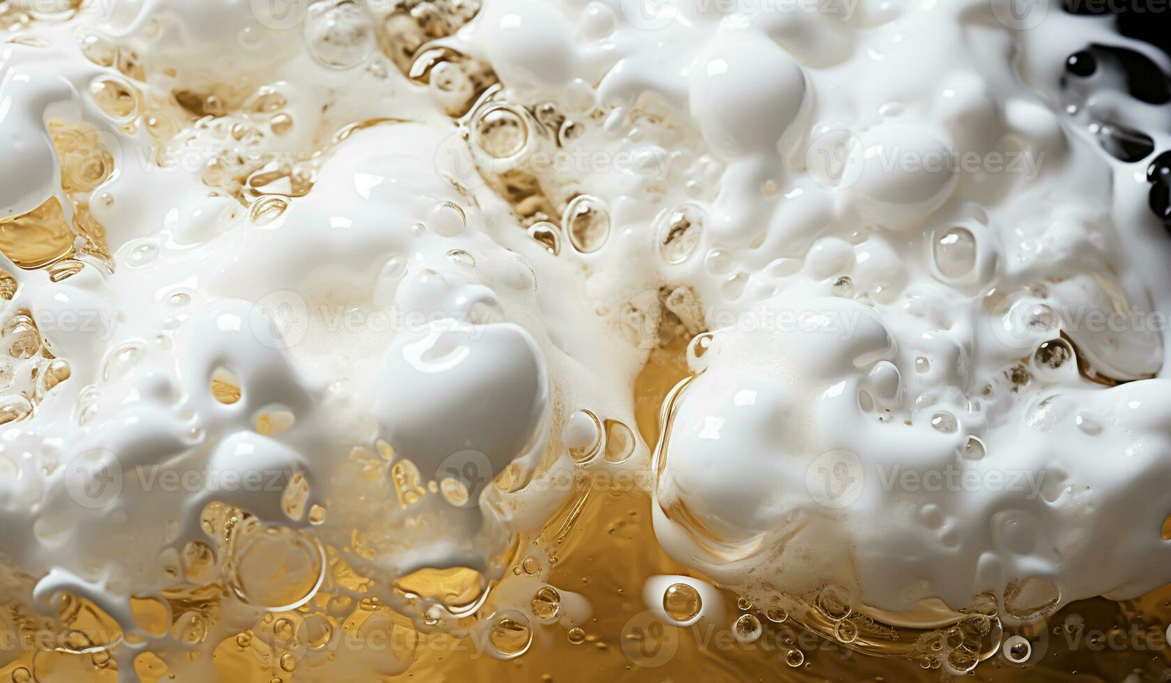 Closeup of beer foam. AI generated photo