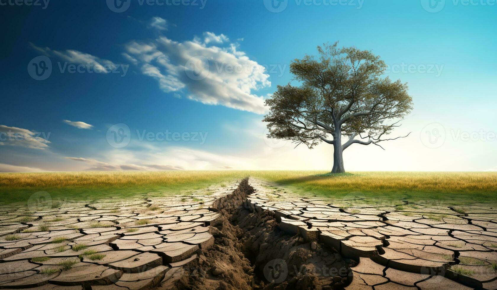 seco y agrietado suelo debido a carencia de agua. clima cambio concepto. ai generado foto