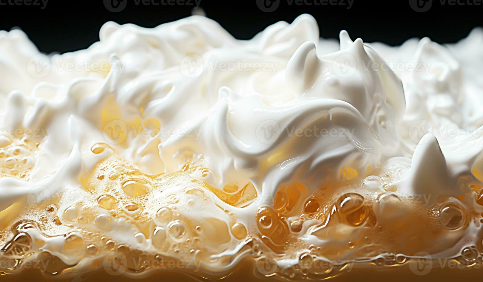 Closeup of beer foam. AI generated photo