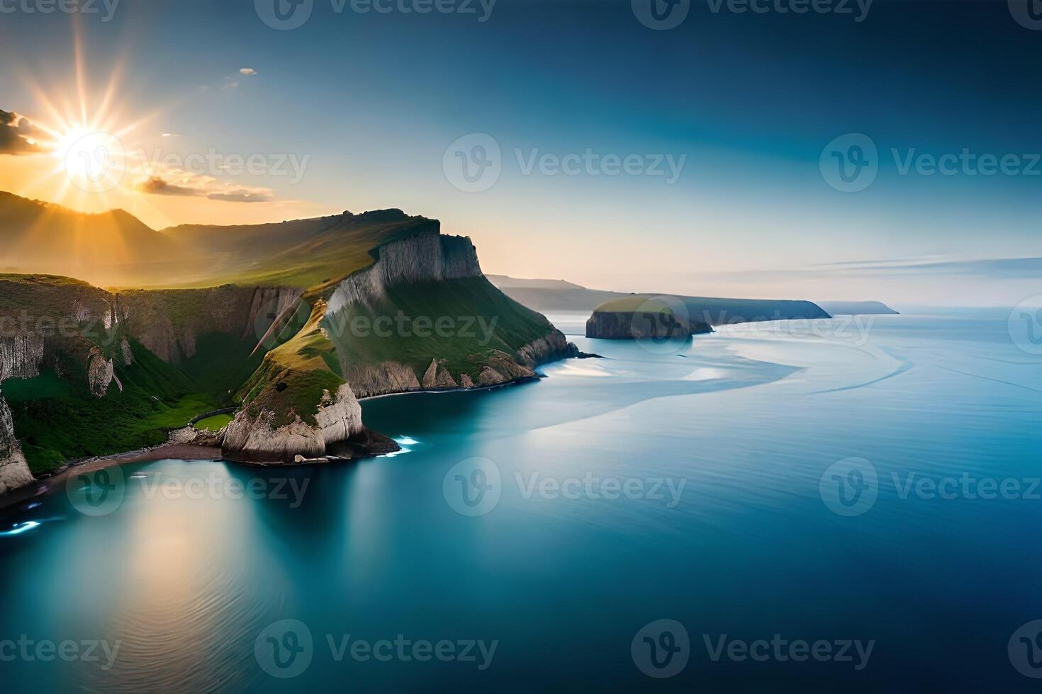 A breathtaking airborne see of remarkable coastal cliffs get together the basic blue ocean. photo