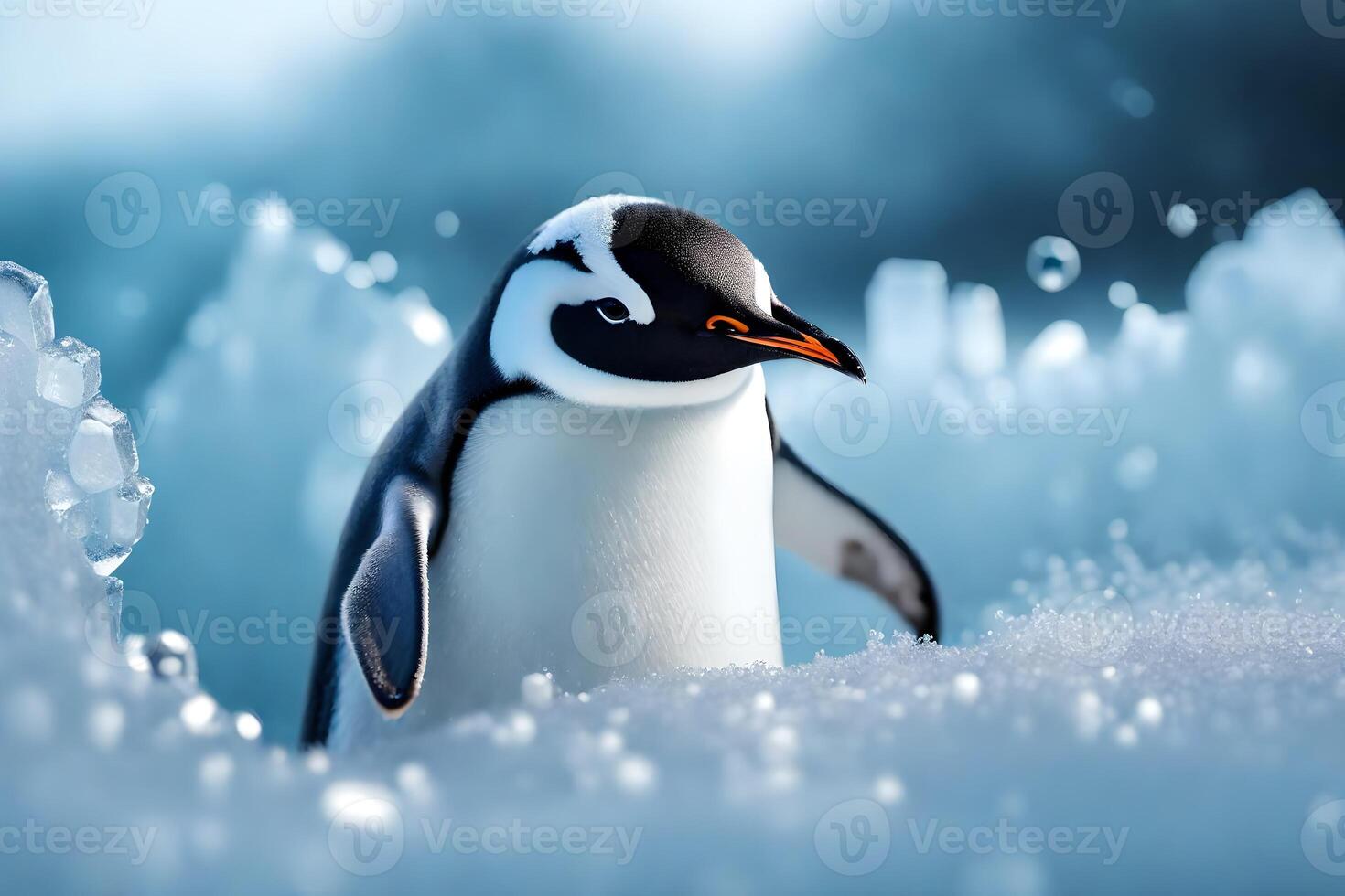 An cute penguin captured in frosty wonderland large scale. Creative resource, photo
