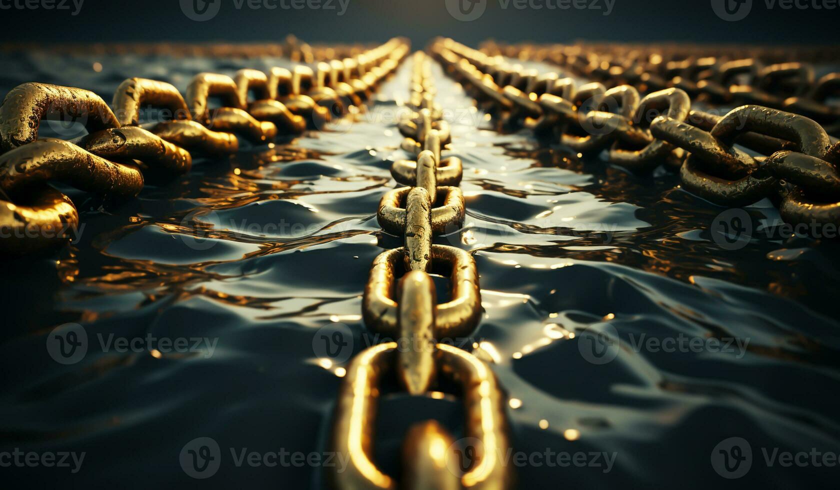 Golden chain on dark background. AI generated photo
