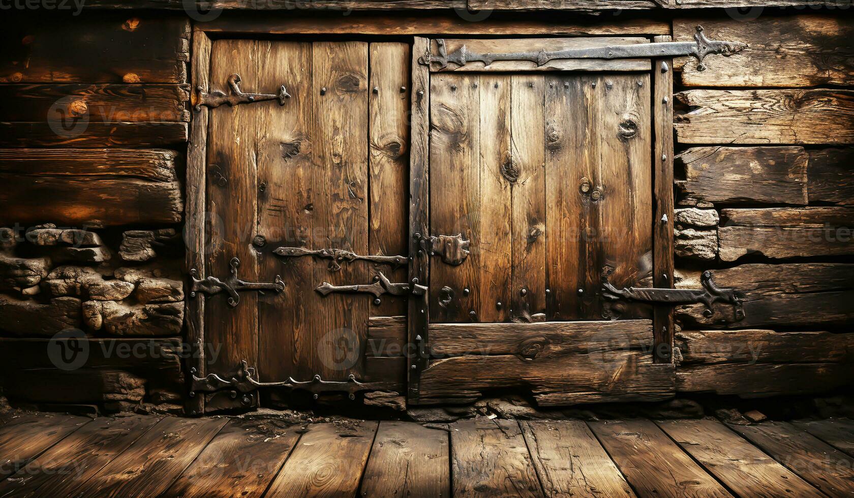 Vintage old wood gate. AI generated photo