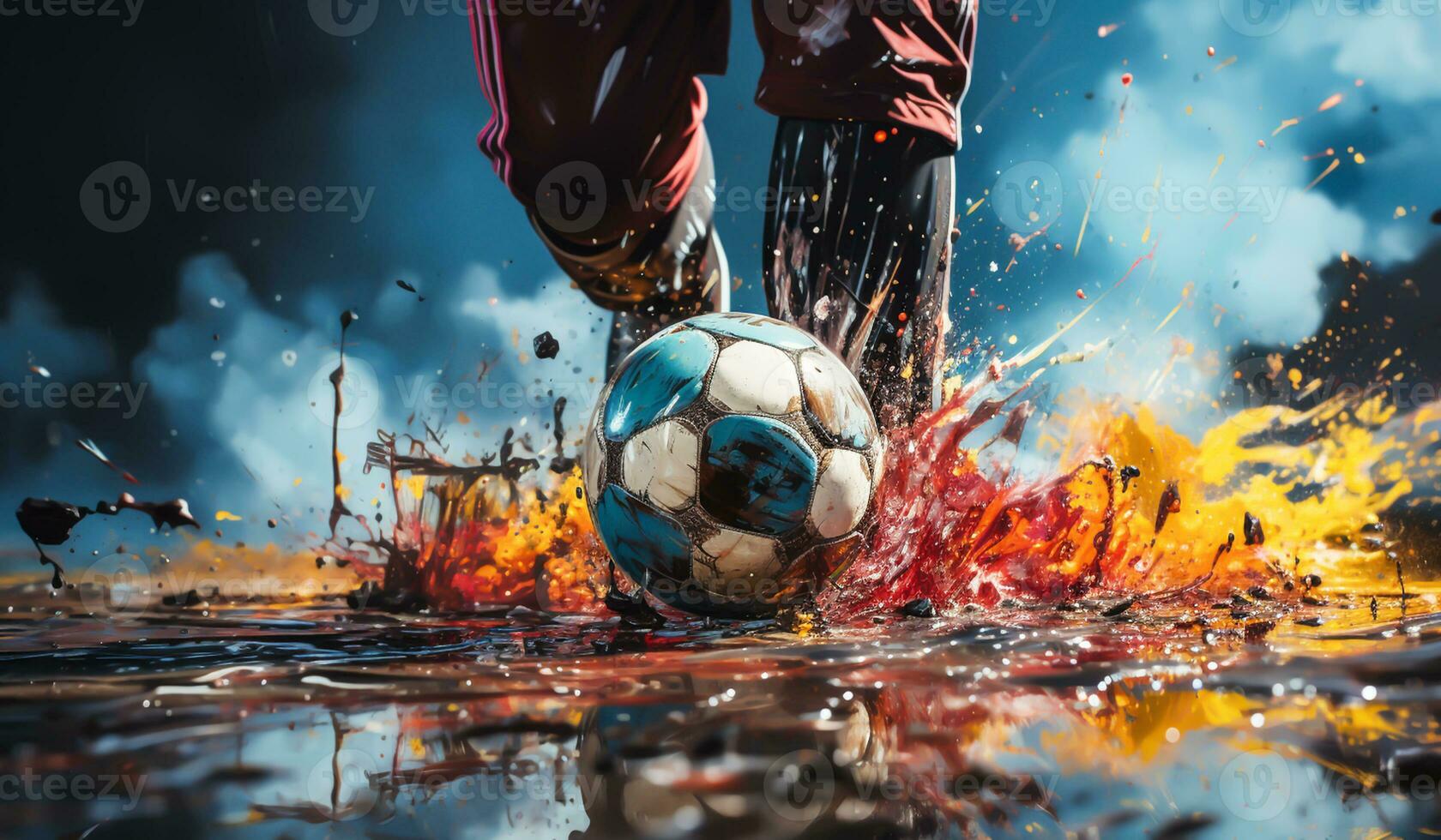 fútbol pelota en fantasía ambiente. concepto deporte. ai generado foto