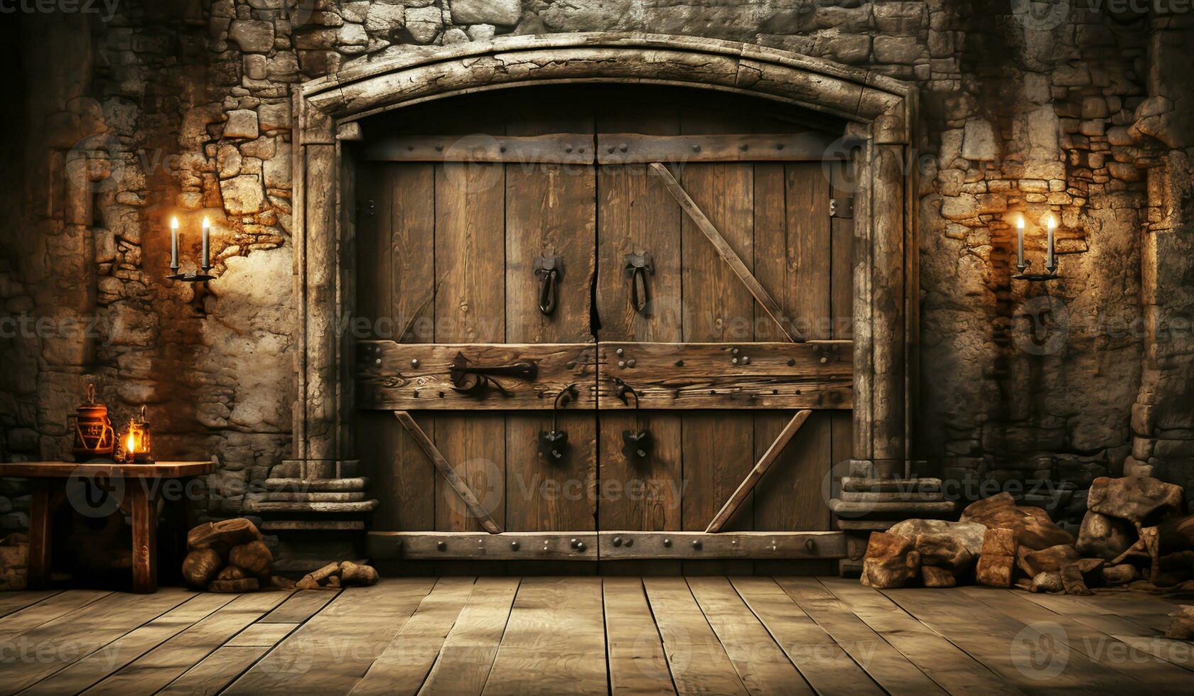 Vintage old wood gate. AI generated photo