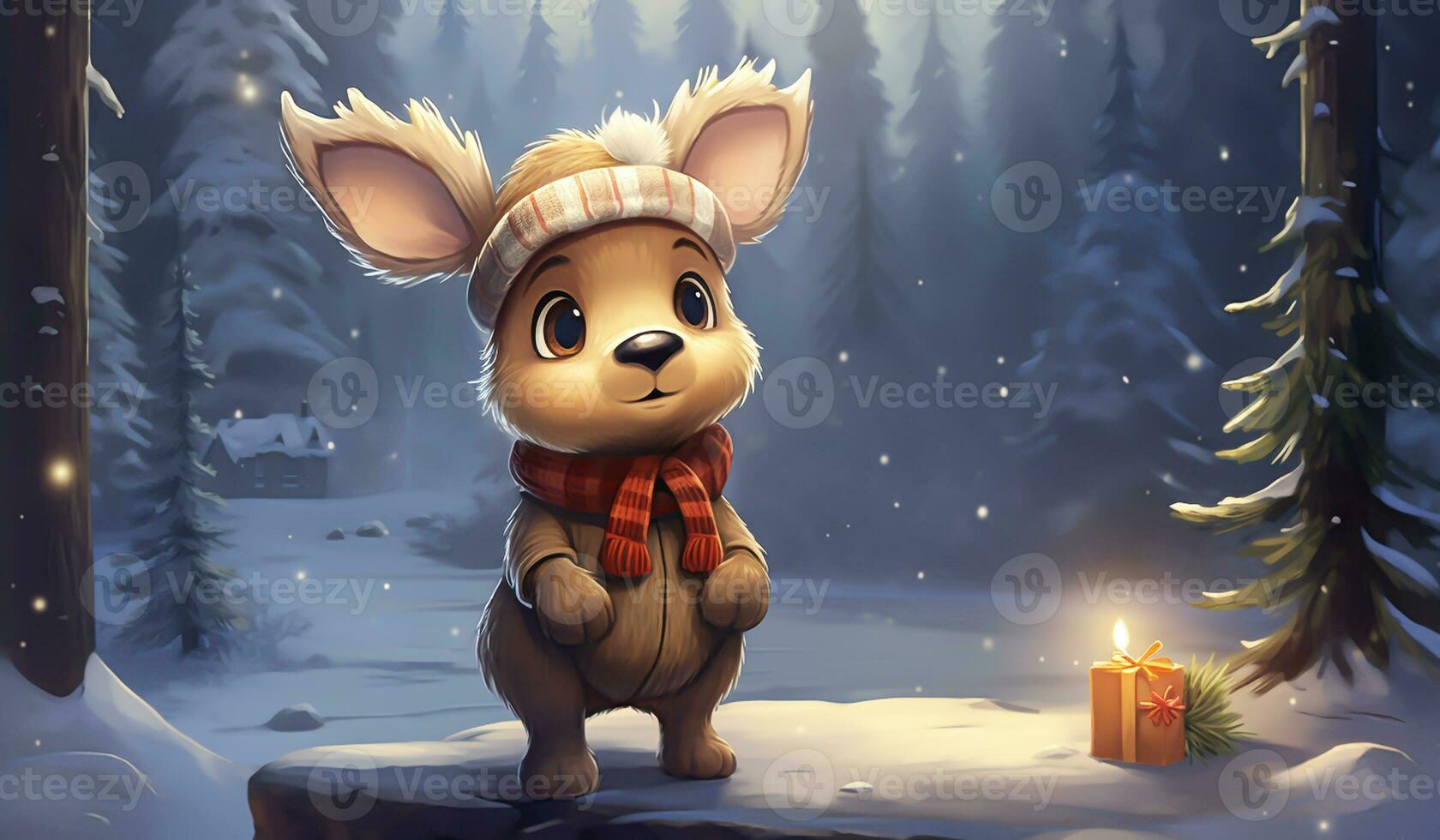 Cute cartoon of a baby reindeer for illustrations for children. AI Generator photo