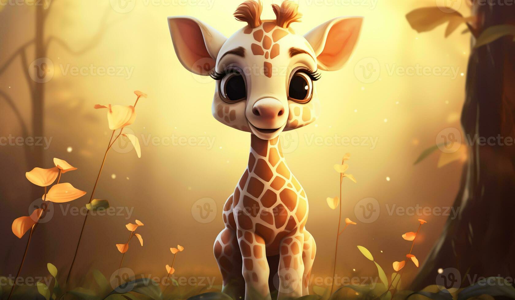 Cute cartoon of a baby giraffe for illustrations for children. AI Generated photo