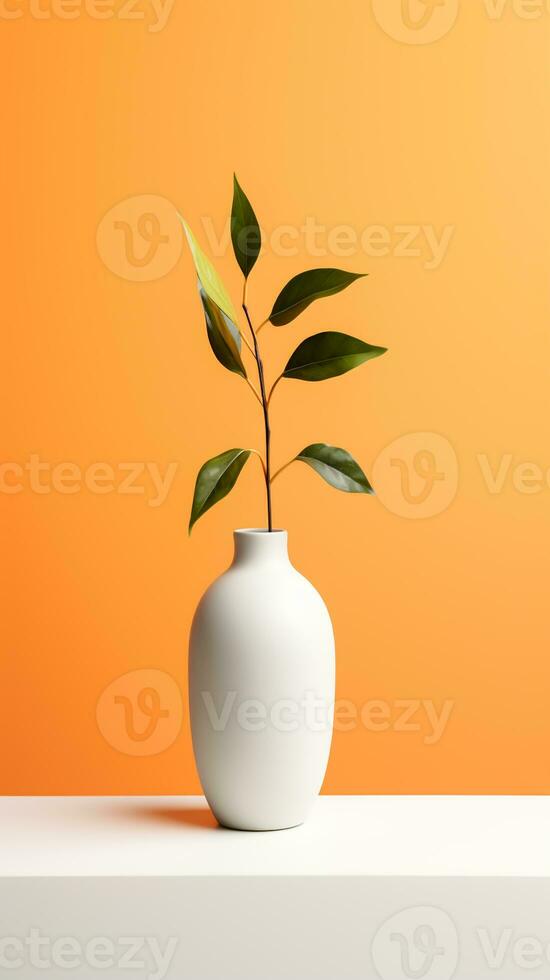 Oriental minimalism still life with pot and flowers in white and orange colors.. AI generated photo