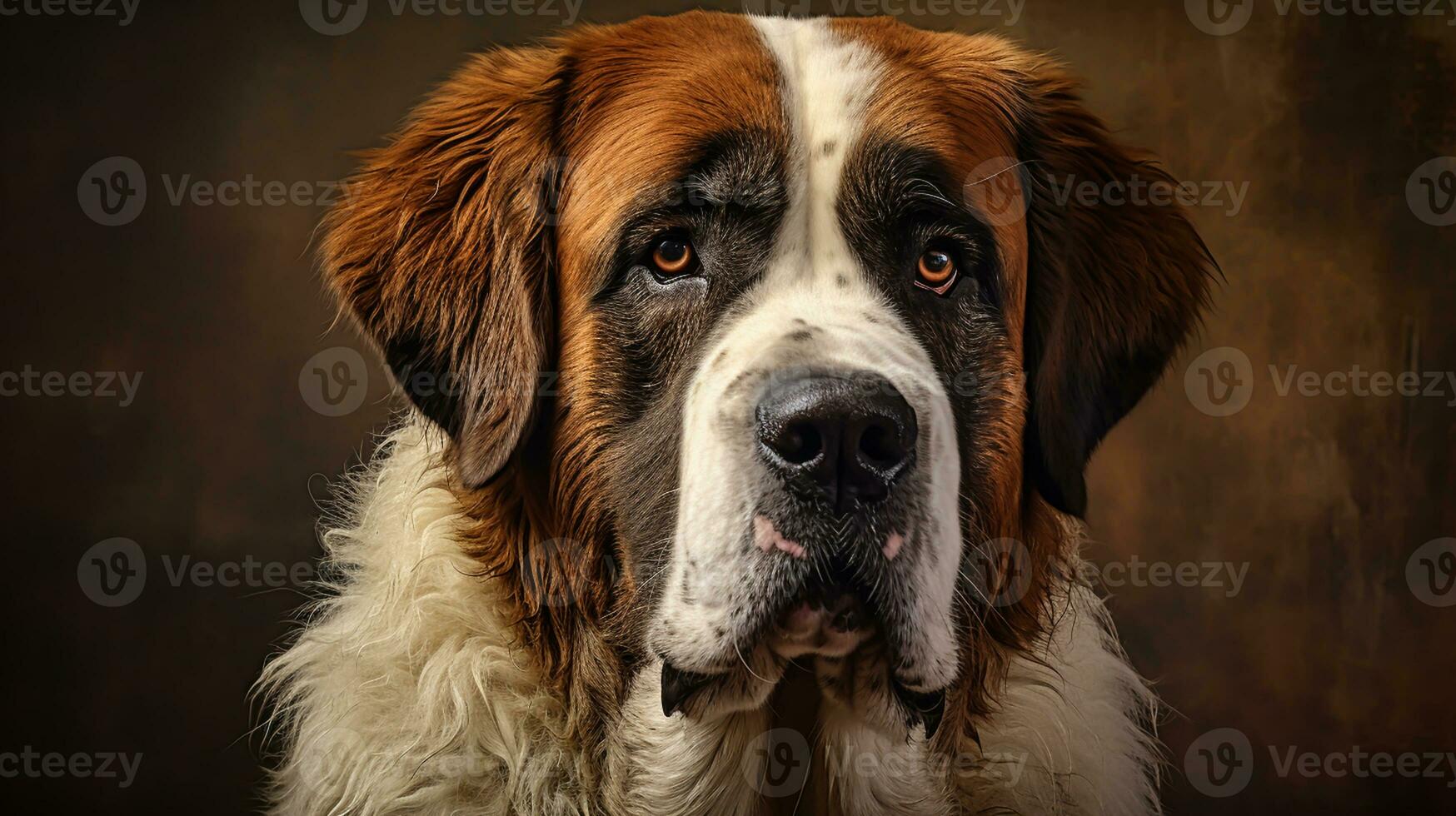 Realistic image of Saint Bernard dog. AI generated photo