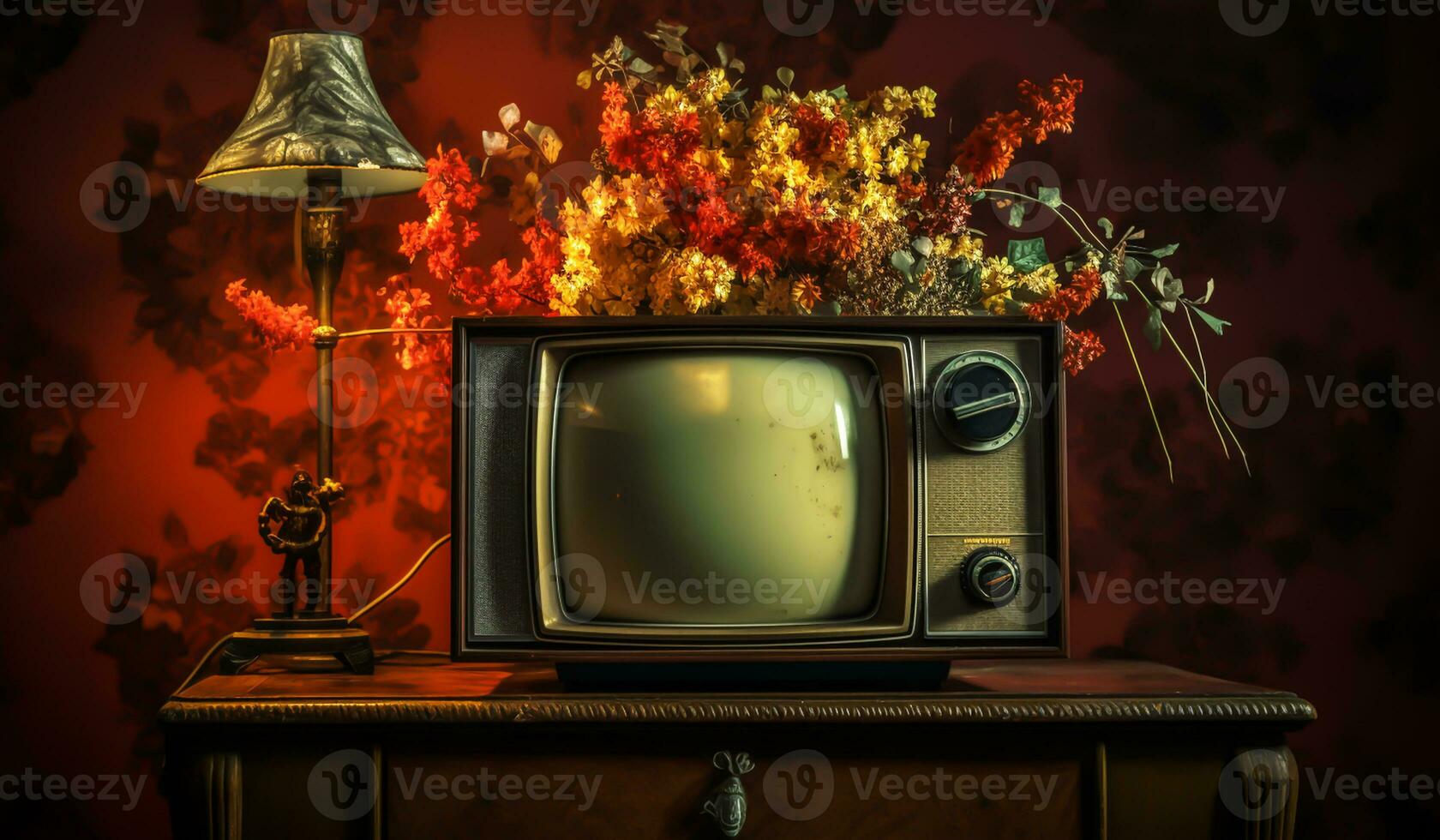 Still life of a dirty and abandoned room with an old television. AI generated photo