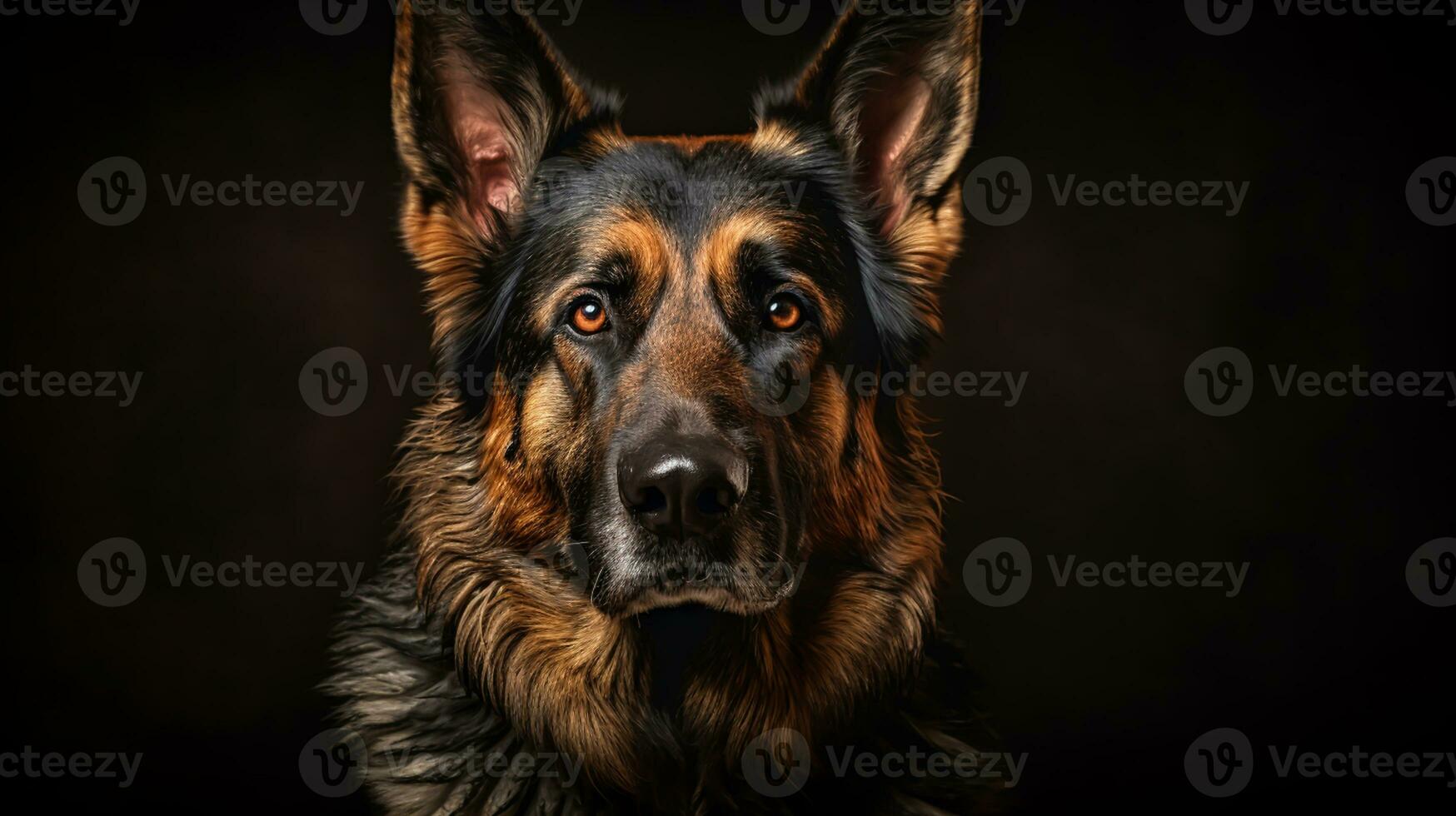 Realistic portrait of german shepherd dog. AI generated photo