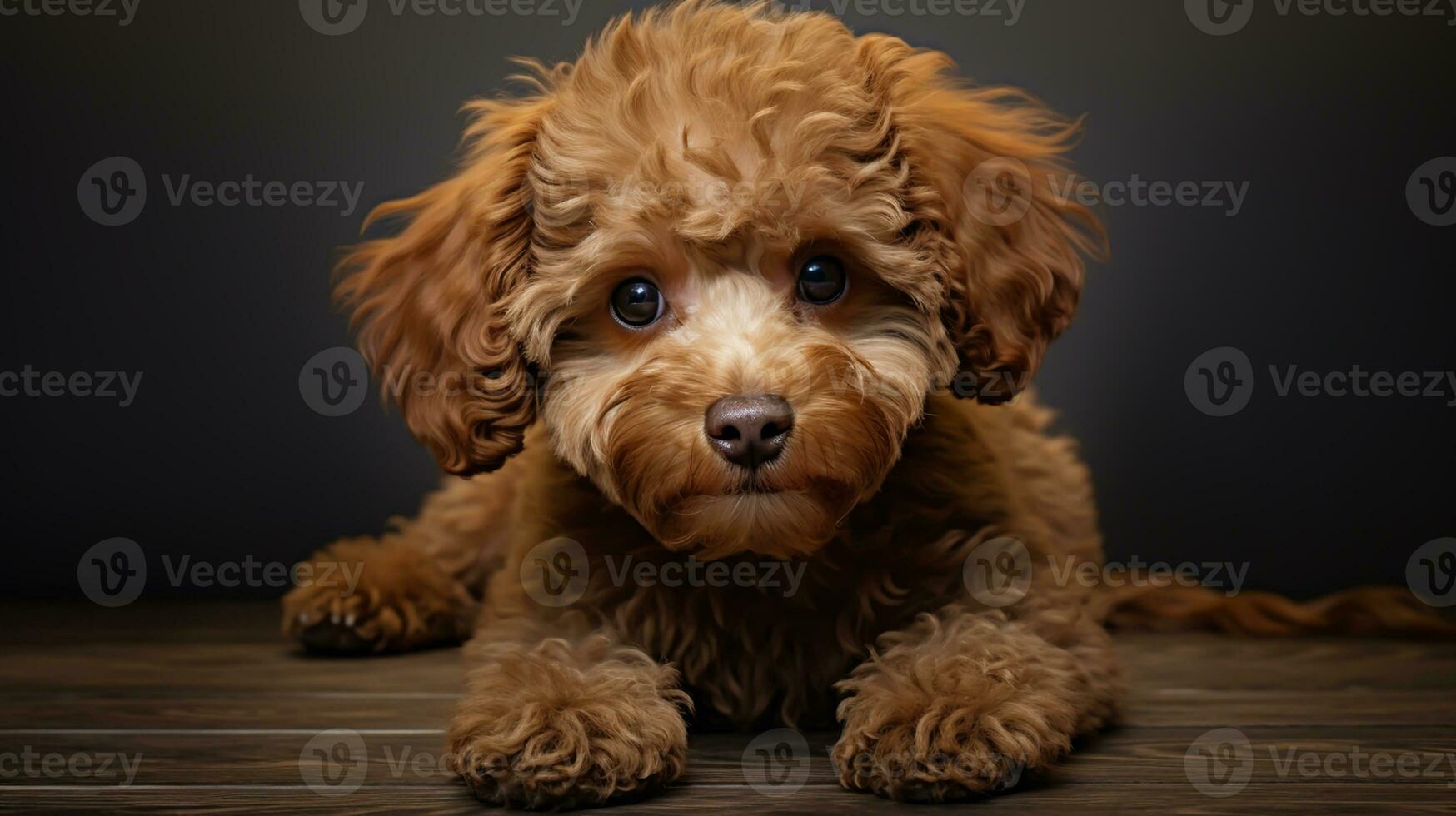 Realistic portrait of mini Poodle dog. AI generated photo