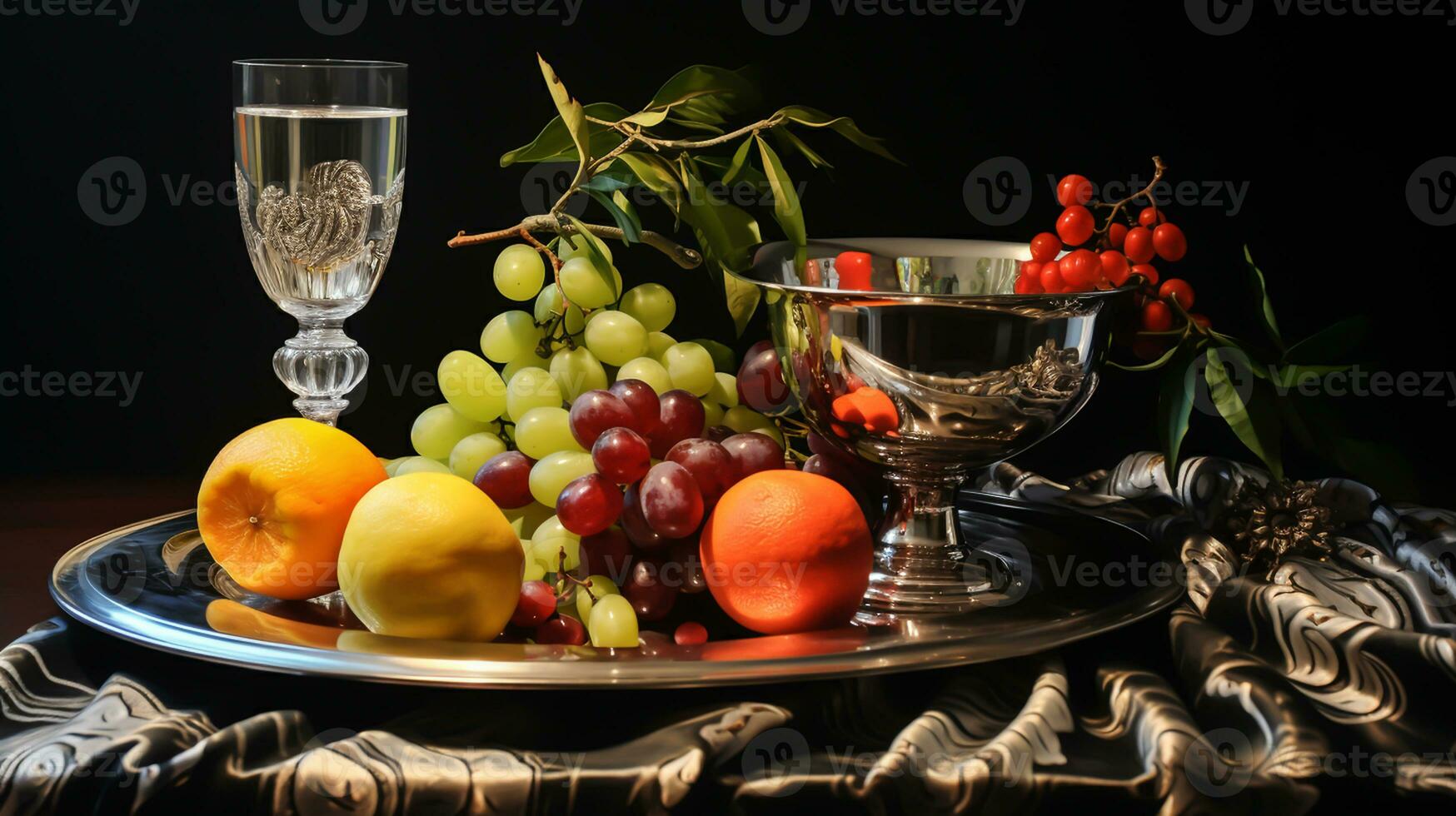 Still life still life with wine and fresh fruit. AI generated photo