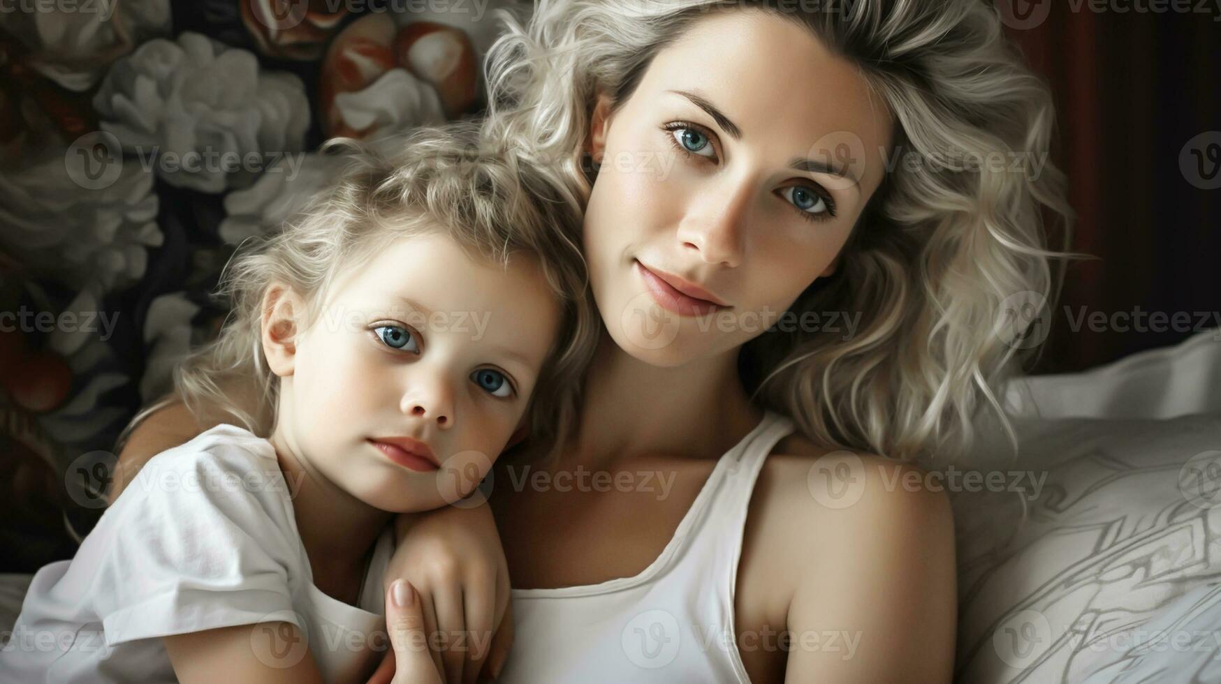 The tenderness of a child in his mother's arms. Mother's Day time. AI generated photo