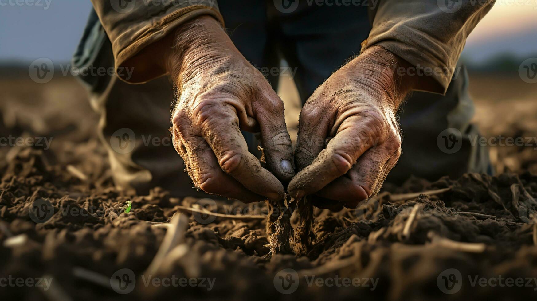 granjero manos plantando semillas agricultura concepto. ai generado foto