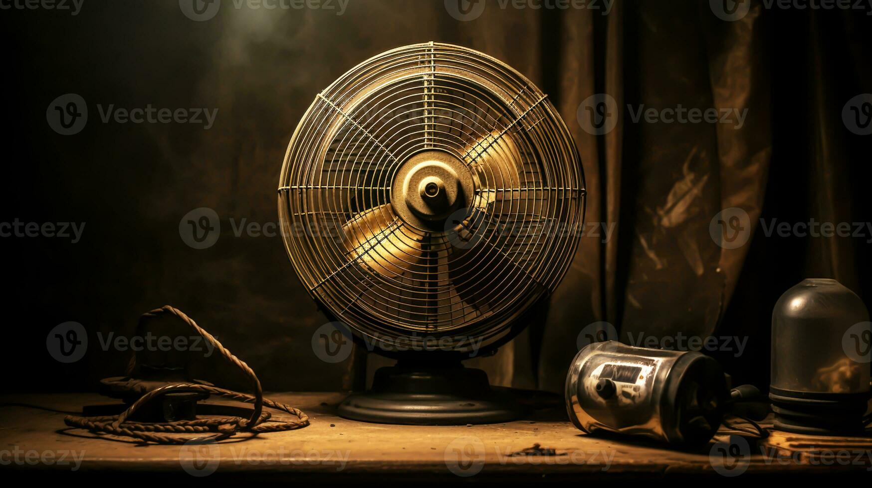 Still life with old electric fan in dramatic environment. AI generated photo