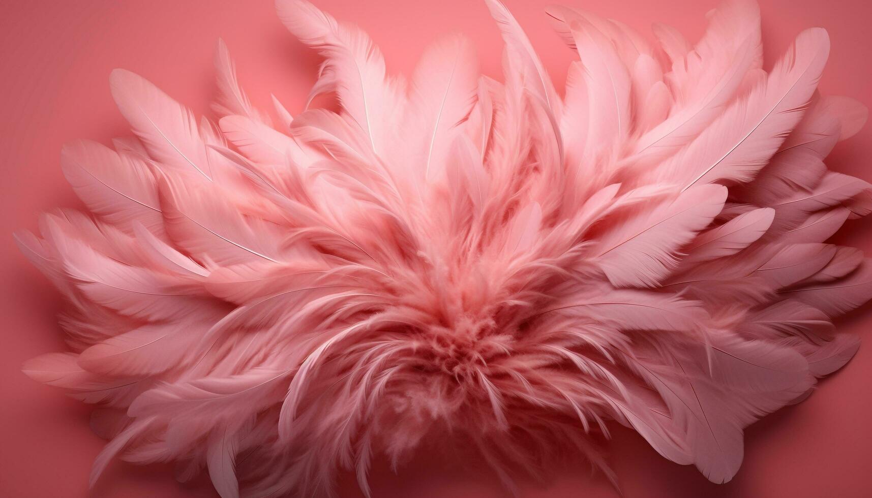 Fluffy pink feather flying, vibrant colors in nature elegant beauty generated by AI photo