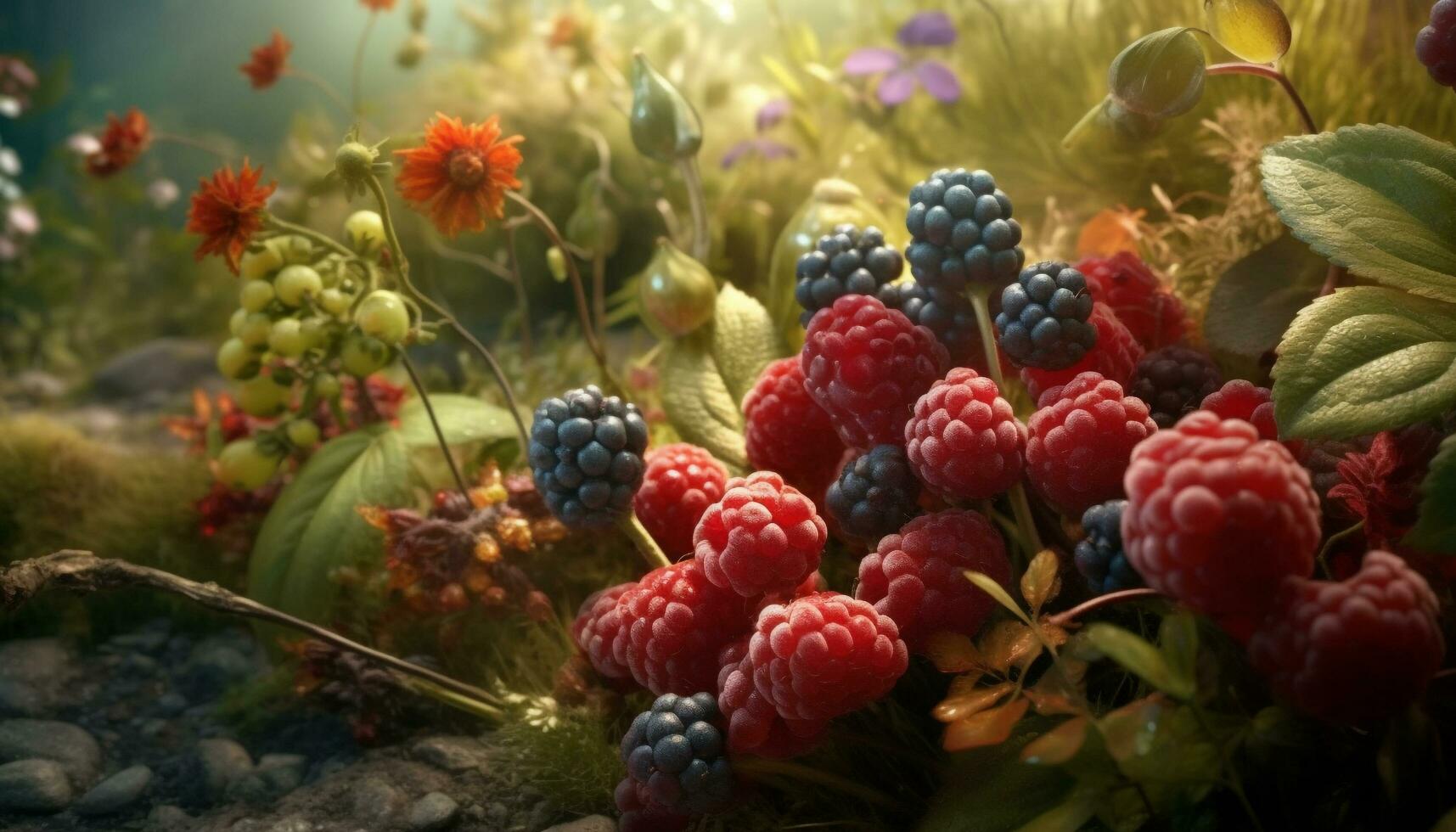 Nature fresh, ripe, organic berry fruit brings beauty to summer generated by AI photo