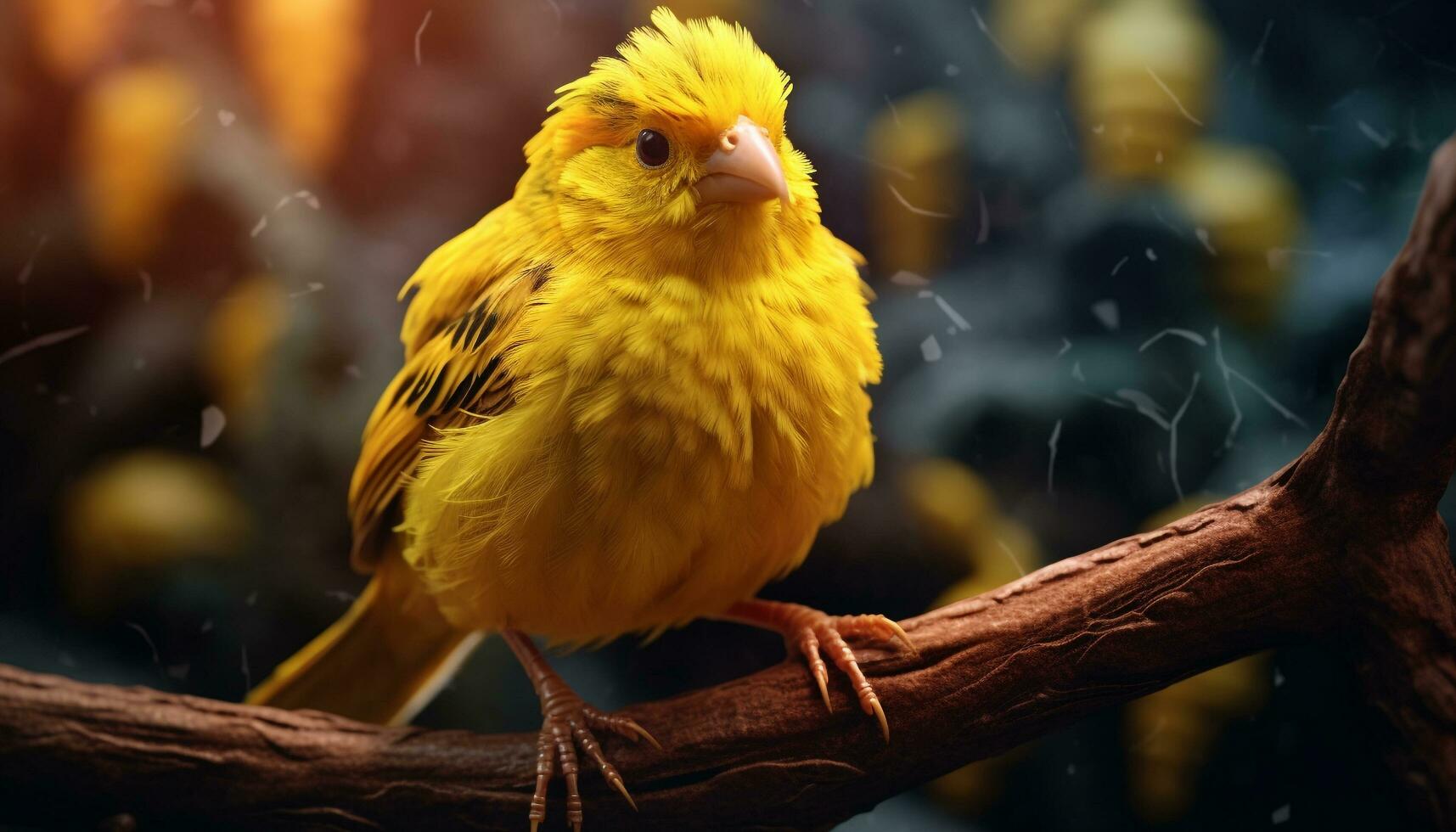 Cute parakeet perching on branch, looking at camera, vibrant colors generated by AI photo