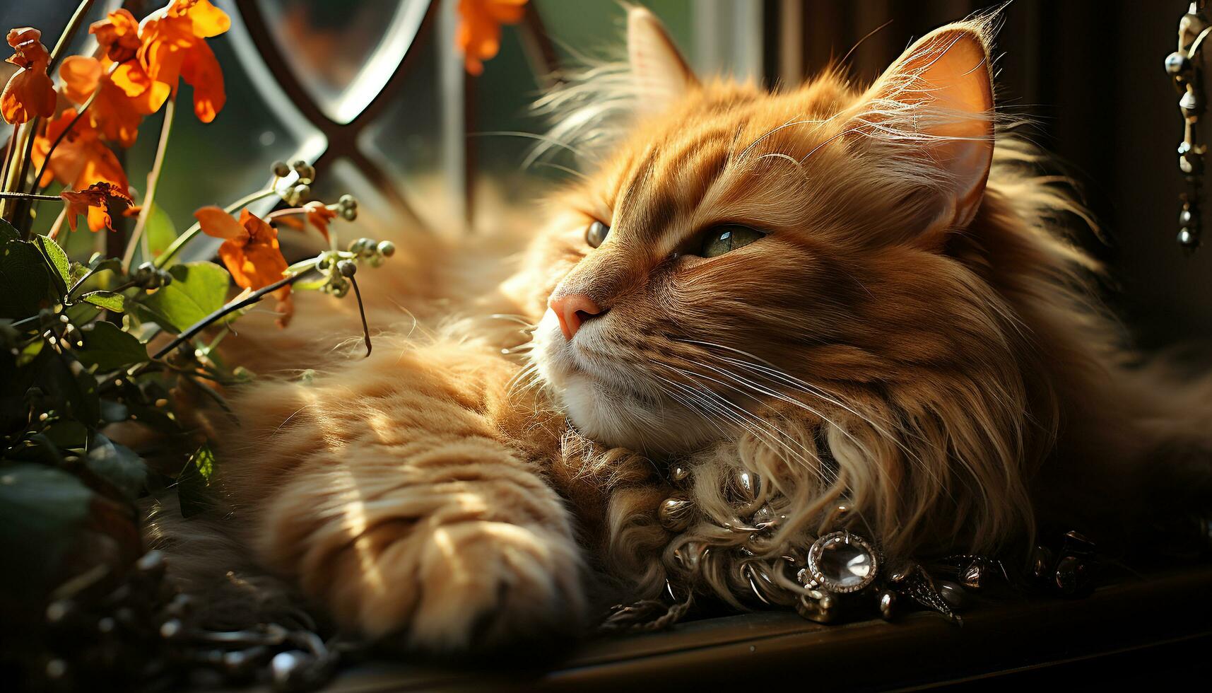 Cute kitten sitting, looking at camera, fluffy fur, playful nature generated by AI photo