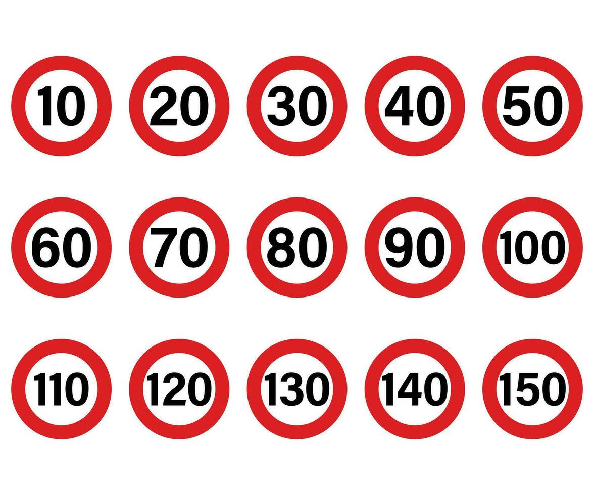 Speed limit signs set. Road signs collection. vector