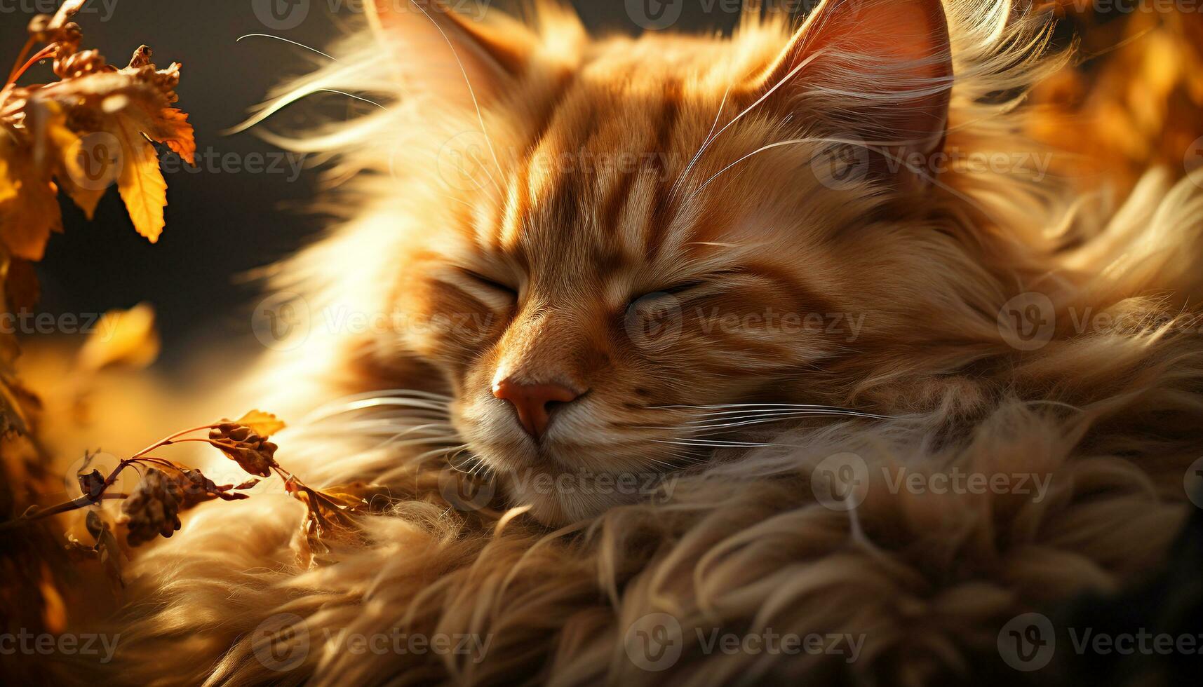 A cute kitten with fluffy fur, sleeping peacefully in nature generated by AI photo