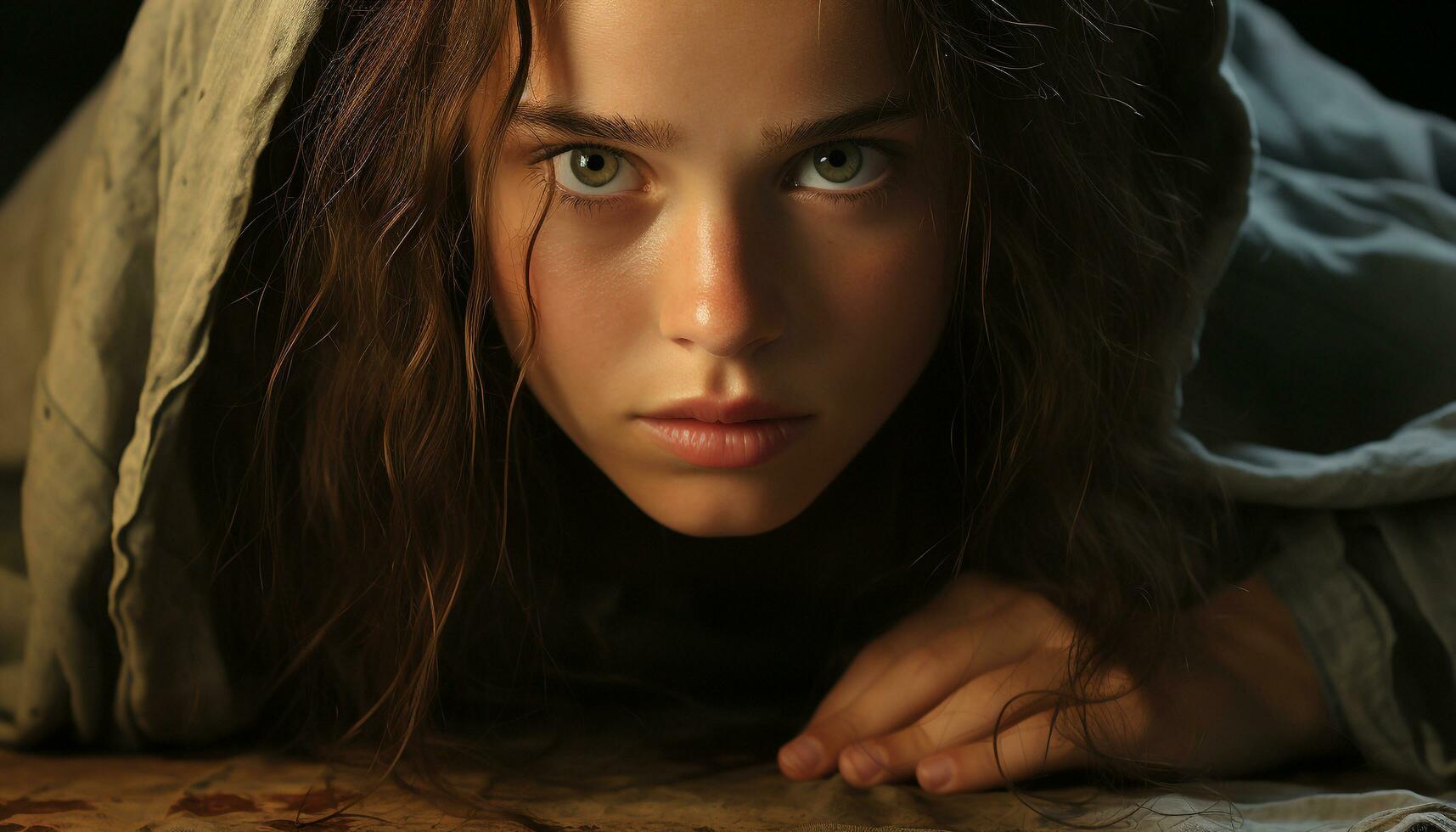 A beautiful woman, portrait of elegance, looking at camera generated by AI photo